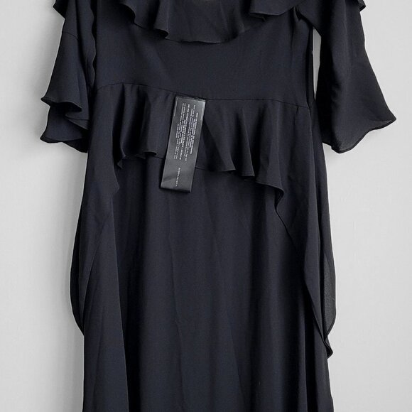 NWT BCBGMaxAzria Lorelie Black Asymmetrical Tiered Ruffled Vintage Dress - Picture 8 of 13
